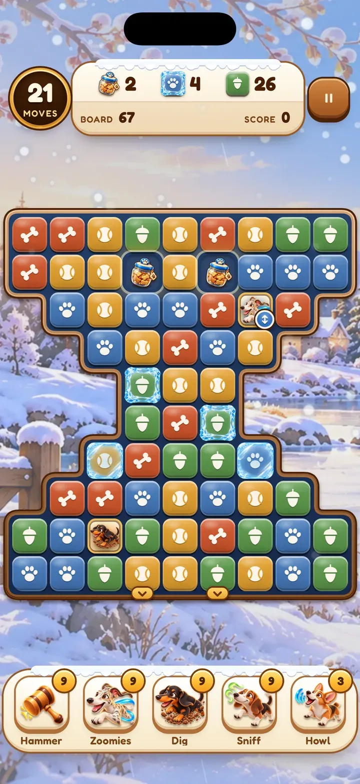Paw Pop winter board in a snowy village